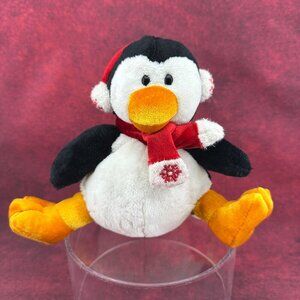 HOLIDAY PENQUIN PLUSH STUFFED TOY WINTER DRESSED WITH EARMUFFS, 7 inches TALL